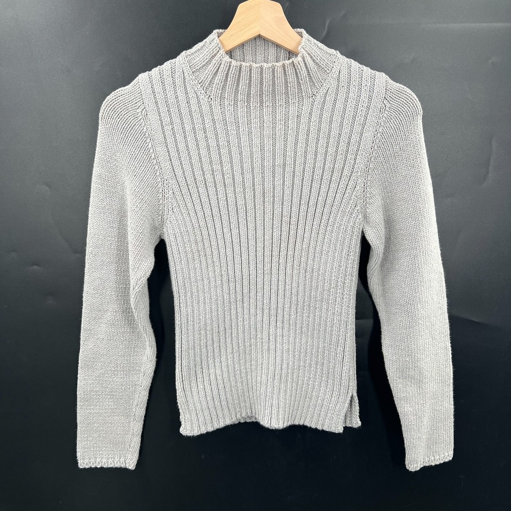 DUNA california handloomed hand knit mock neck ribbed heavyweight sweater gray S